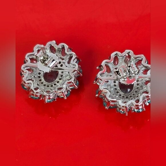 925 Sterling Silver Jewelry Set with Natural Paraiba Topaz Gemstone & Cz - Picture 4 of 14